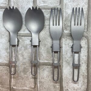 軽量 折畳みチタンスプーン&チタンフォーク2セット