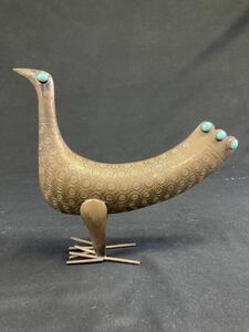 【A1639】真鍮製 鳥 高さ約20cm置物 金属工芸　美術品 オブジェ インテリア アンティーク ビンテージ