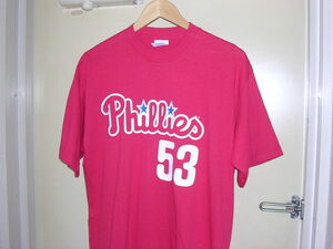 美品 90s 00s Majestic MLB Philadelphia Phillies #53 ABREU Tシャツ L vintage old フィリーズ ナンバリング