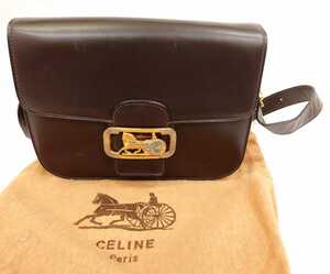 CELINE セリーヌ ショルダーバッグ ブラウン　馬車金具 ヴィンテージ Vintage ミラー付き◇de07◆30