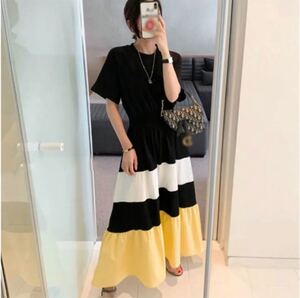 ワンピース ロングワンピース フレアスカート Tシャツワンピ 黒 白 人気