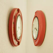 陶器の壁掛け時計　マット　赤ピンク　ドイツ製　ビンテージ　レトロ　インテリア　雑貨_画像4