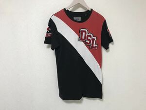 本物ディーゼルDIESEL半袖ワッペン刺繍ロゴTシャツ旅行トラベルビジネス黒ブラックXSメンズ