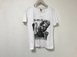 本物ジョンガリアーノJohnGallianoコットンVネックプリント半袖Tシャツスーツ白ホワイト旅行トラベルビジネスメンズXL