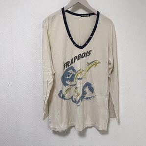 本物フラボアFRAPBOISコットンプリントVネック長袖Tシャツクリーム旅行トラベルビジネスメンズ日本製1S