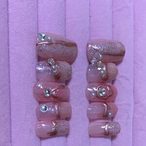 【ハンドメイド】ピンク&ストーン ネイルチップ