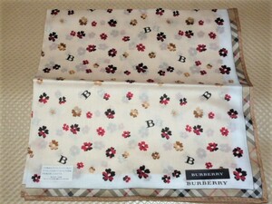 バーバリー BURBERRY ベージュ ローマ字Ｂ 花柄 縁ベージュ ノバチェック ハンカチ 正規品 新品 B58