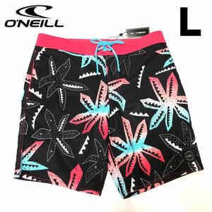 【新品】O'NEILL オニール メンズ ボードショーツ サーフパンツ 海パン ハーフパンツ ショートパンツ 水着 プリント柄 ブラック 32インチ L