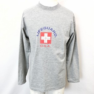 LIFEGUARD ライフガード M メンズ 男性 Tシャツ カットソー ミニ裏毛 ロゴプリント 英字 文字 丸首 長袖 綿100% 杢灰色 ヘザーグレー