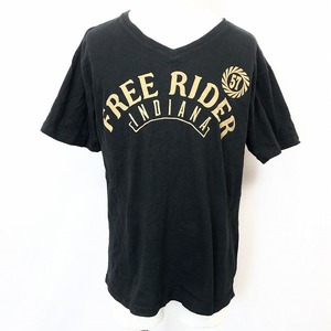 SMACK MOTOR CYCLES スマック LL メンズ VネックTシャツ カットソー 両面プリント 刺繍 英字 文字 『FREE RIDER』 半袖 綿100% ブラック 黒