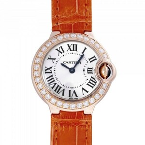 カルティエ Cartier バロンブルー ベゼルダイヤ WE900251 シルバー文字盤 中古 腕時計 レディース