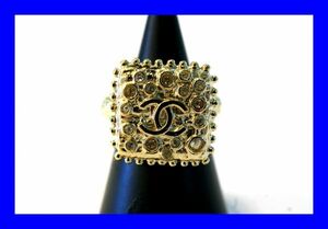 ○美品 シャネル CHANEL ラインストーン ココマーク 指輪 リング 11号 ゴールドカラー Z0193