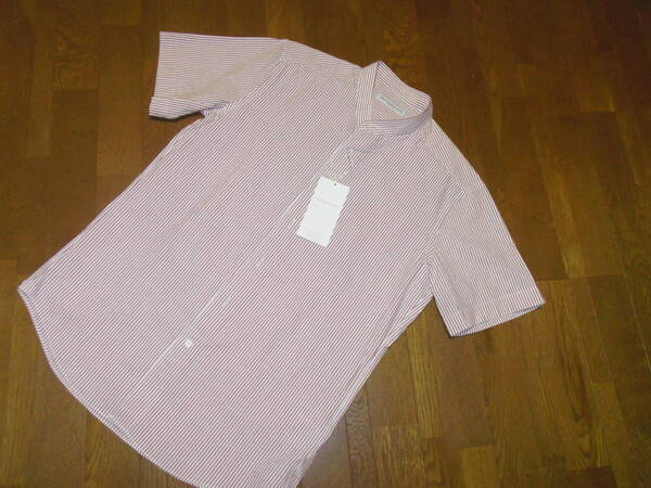 新品♪URBAN RESEARCH≪アーバンリサーチ≫/個性的に♪ストライプ襟なしシアサッカー半袖コットンシャツ♪サイズ41♪