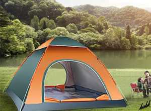 【ワンタッチで広々空間】 テント 3-4人用 軽量 コンパクト 通気性 簡単設営 アウトドア レジャー キャンプ ツーリング グリーン