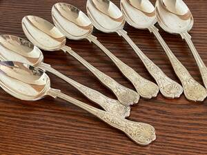 britain Vintage King s pattern silver plating made soup spoon 18cm 7ps.@/ monogram equipped /451-18