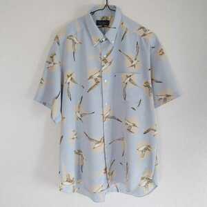 古着 アロハシャツ ハワイアン 白鳥 鳥 くすみカラー ポリ 日本製
