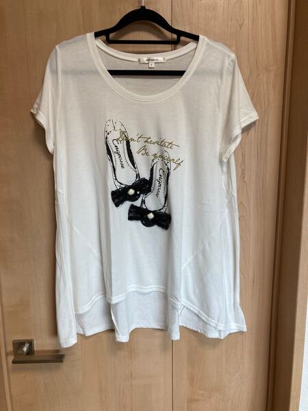 靴 × リボン Aライン Tシャツ 半袖 半袖Tシャツ スパンコール