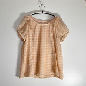 w closet ダブルクローゼット チェック柄 トップス 袖ボタン 半袖 シャツ ブラウス 薄ピンク