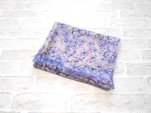 〔美品 送料無料!〕 YUMI KATSURA 桂由美 ラベンダー フラワー プリント シルク ストール ( 日本製 花 柄 絹 上品 華やか ユミ カツラ )