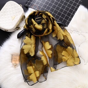 ストール レディース イエロー 黒 花柄 大判 プレゼント スカーフ ショール2
