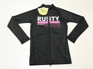 メンズ水着 Mサイズ：ラスティ【RUSTY】UVカット・ラッシュガード・長袖・フロントジップ水着ジャケット：ブラック