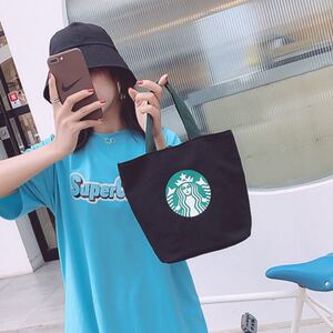 スターバックス トートバッグ 韓国ランチバッグ エコバッグ 黒 ハンドバッグ