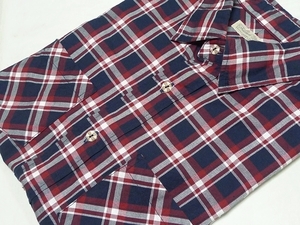 美品フルカウントFULL COUNT[4784]半袖タイトボディボタンダウンシャツ36(S)紺x赤チェック\16280