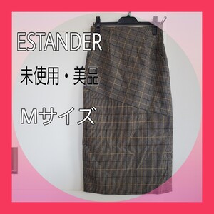 ESTANDERチェック柄バックスリット入りロングスカート☆Mサイズ40代50代60代 タイトスカートマキシロングスカート