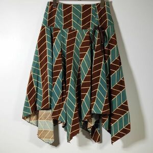 ajouter スカート 総柄 幾何学模様 アシンメトリー 裾ワイルド 日本製