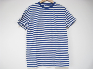 Timberland ティンバーランド トップス Tシャツ 半袖 丸首 青×白 ブルー×ホワイト ボーダー ロゴ 刺繍 XSサイズ