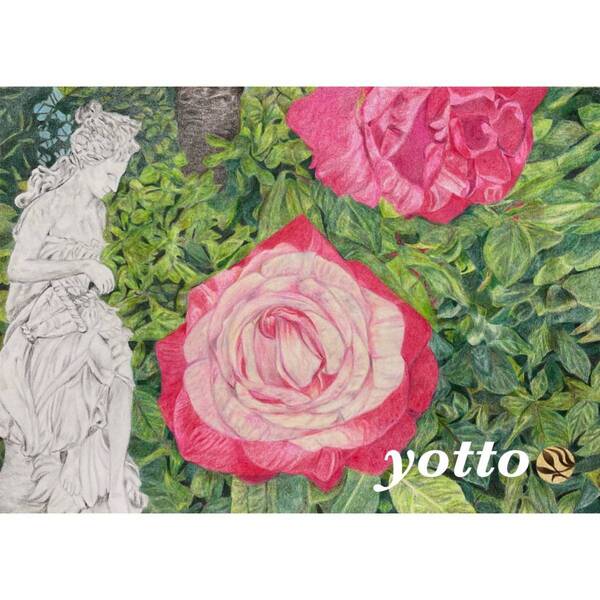 色鉛筆画「 薔薇のある風景・〈 2 〉 」B5・額付き◇◆手描き◇原画◆yotto