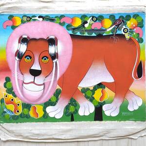 ●アフリカ 絵画『 Simba 』ティンガティンガ by Yaphidu 30*40cm, 絵画, 油彩, 動物画