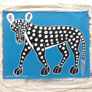 ●アフリカ 絵画『 A Cheetah in blue 』ティンガティンガ by Martina.E.S.Tingatinga 30*40cm, 絵画, 油彩, 動物画
