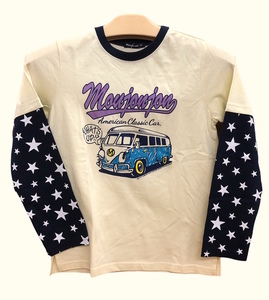 即決★新品タグ付 Moujonjon ムージョンジョン ムージョン★車柄 乗り物柄 レイヤード長袖Tシャツ★140cm ジュニアサイズ ￥2090