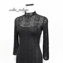 【E2957】極美品 Christian Dior《店頭完売品》超繊細！最高級レース刺繍！総柄 ニット ワンピース 34 マリア フラワーレース 花柄装飾_画像4