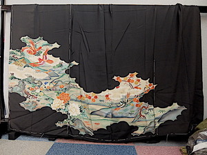 重②485）昭和レトロ　黒留袖仮絵羽　身丈166　袖丈約60cm　生地巾36cm　