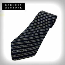 即決★BARNEYS NEWYORK★バーニーズニューヨーク★ネクタイ★レジメンタル★イタリア製★シルク70%ウール30%★黒×銀★クリックポスト★_画像1