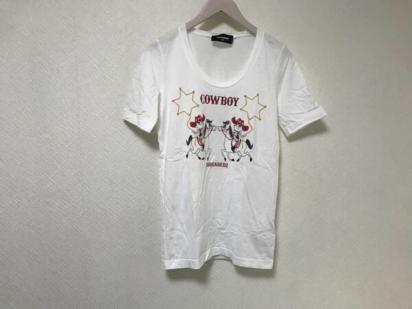 新品同様本物ディースクエアードDSQUAREDコットンタイトプリント半袖TシャツXSメンズ旅行トラベル白ホワイトイタリア製ブランドロゴ