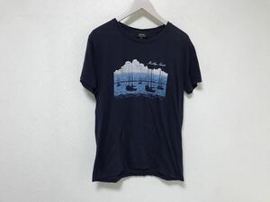 本物アーペーセーAPCコットンプリント半袖Tシャツメンズレディース旅行トラベルXS紺ネイビー