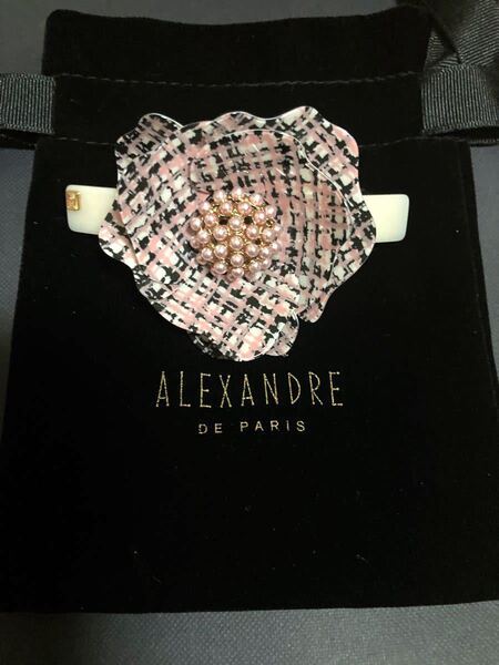 ALEXANDRE DE PARIS カメリア バレッタ チェック ピンク 定価27500円