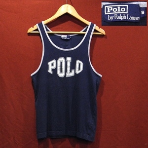 POLO Ralph Lauren 90's old tag college Logo te Caro go the best tank top navy blue gray combined use S size 