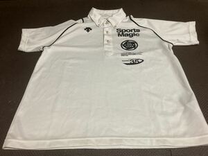  beautiful goods Descente white, Logo black, short sleeves stretch tops size L