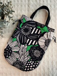 ハンドメイド まるい巾着バッグ アートフラワー