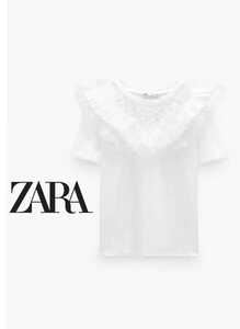 【ZARA】レース フリル Tシャツ(M) ザラ