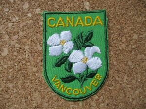 80s カナダ バンクーバー 刺繍ワッペン/CANADAビンテージVoyager旅行スーベニアVANCOUVER観光アップリケ土産 州花エンブレム国旗