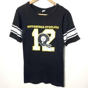 ■ ビンテージ 80's チャンピオン トリコタグ NFL ピッツバーグ スティーラーズ #12 フットボール Tシャツ M 黒 シングルステッチ ■