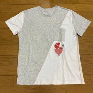 送料無料■AS KNOW AS La cocotte アズノウアズ ライトグレー 半袖Tシャツ コトリ 刺繍 切替