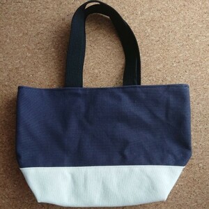 ハンドメイド ツートンカラー ミニトートバッグ 帆布