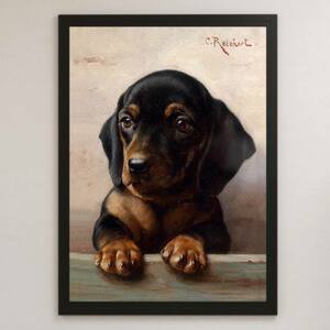 Art hand Auction Karl Reichert 腊肠犬幼犬绘画艺术光面海报 A3 酒吧咖啡厅经典复古室内宠物可爱, 住房, 内部的, 其他的