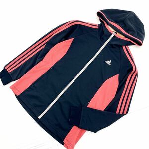 アディダス adidas ジャージ パーカー フーディ スポーツウェア Mサイズ ダークグレー × ピンク レディース 比較的美品♪■EE92